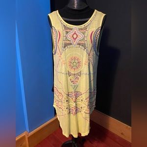 Free People long yellow embroidered tunic tank. Size M